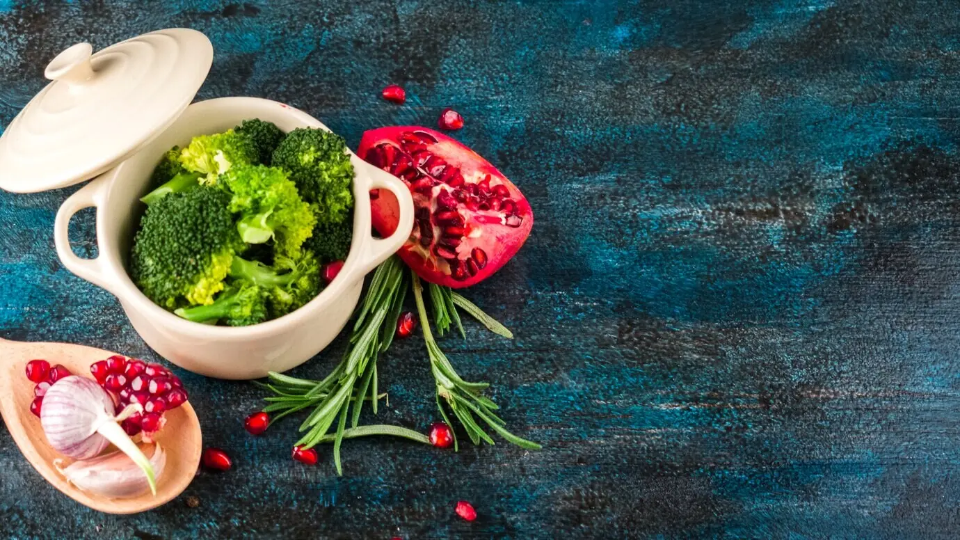 Komposition gesunder Lebensmittel im eleganten Stil